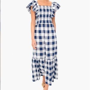 Sea Blue and White Checkered Midi Dress